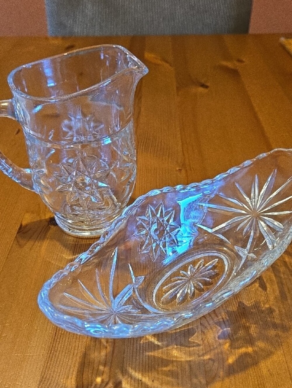 Anchor Hocking Star Of David Vintage Glass Pitcher Banana Boat Relish Dish VTG